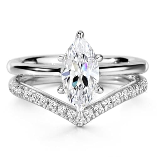 Michooyel S925 1.5ct Marquise Cut 2in1 Engagement & Wedding Rings for Women