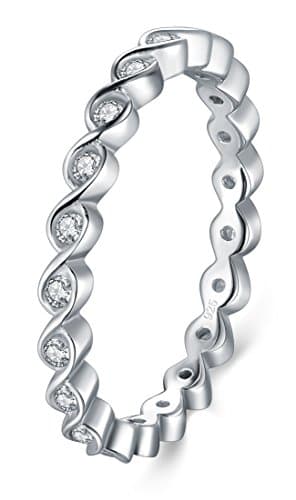BORUO 2MM Sterling Silver Cubic Zirconia Wedding Ring, Size 4-12
