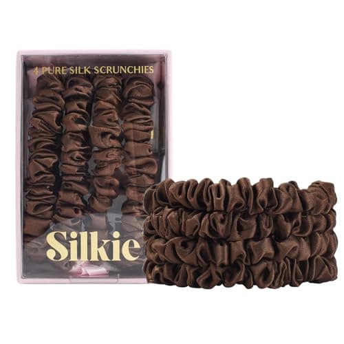 Silkie x4 Set Champagne Travel Pouch Mulberry Silk Scrunchies