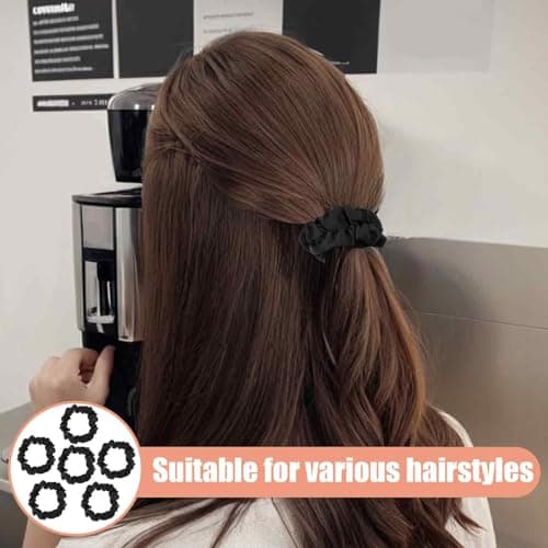 6pcs Luxury Black Satin Scrunchies for Thick Curly Hair