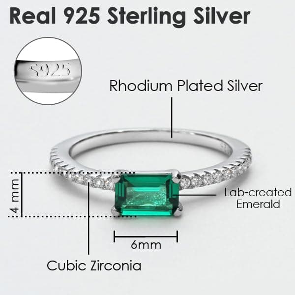 Michooyel 4x6mm S925 Sterling Silver Emerald Engagement Ring Cubic Zirconia Fine Jewelry