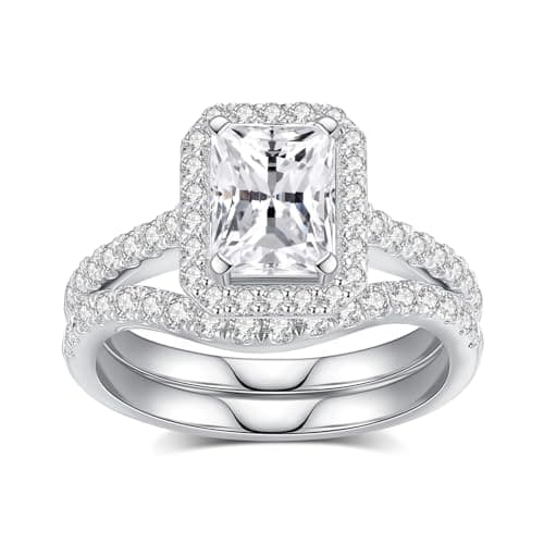 18K White Gold Plated Moissanite Engagement & Wedding Ring Sets