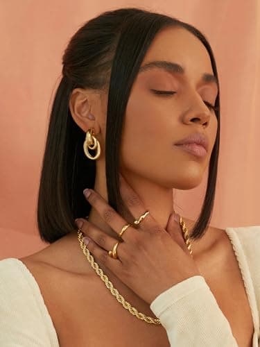 INNERDIVA Gold Circle Stud & Dangle Earrings for Women Jewelry Gift