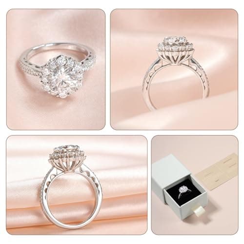 Elio Passero Women's Moissanite Engagement Rings, D Color, VVS1 Clarity, 925 Sterling Silver, 18K White Gold Plated