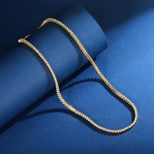 Gemsme 18K Gold Plated 2mm Cubic Zirconia 3 Prong Tennis Necklace for Women
