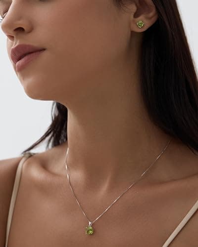 Michooyel Sterling Silver Peridot Pendant Necklace for Women, 16-18 Inch
