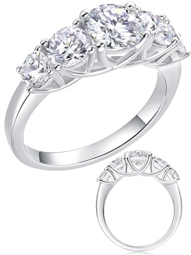 Moissanite Engagement Rings for Women - 925 Sterling Silver with 18K White Gold Plated Hearts & Arrows Cut Lab Created Diamond Wedding Band Anniversary Promise Ring