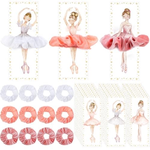 24-Pack Ballerina Party Favors: Elastic Hair Ties & Thank You Cards