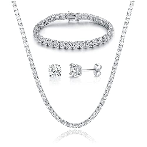 Gemsme 18K White Gold Plated Jewelry Set - Necklace, Bracelet, Earrings Pack of 3