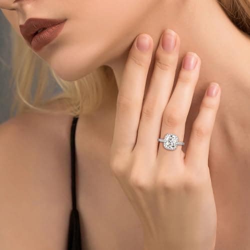 EONFUN D Color VVS1 Moissanite Engagement Ring with 4CT Cushion Cut Halo