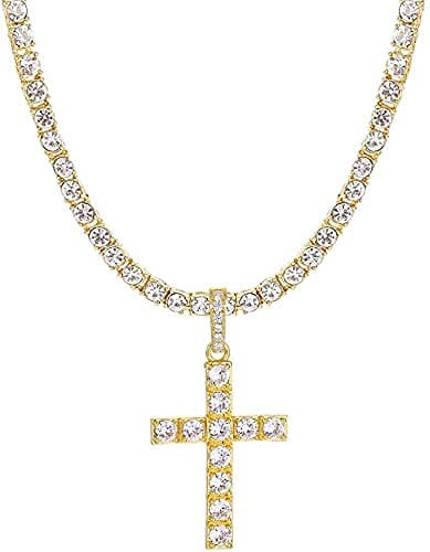 Charles Raymond Iced Out Mens Tennis Cross Necklace & Blinged Out Cuban ZZ Watch Set - ST10327TCR