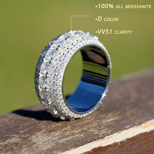 Icy Haven VVS1 5 Row Moissanite Ring, 18k Gold Plated 925 Sterling Silver, D Color, 11mm Wide
