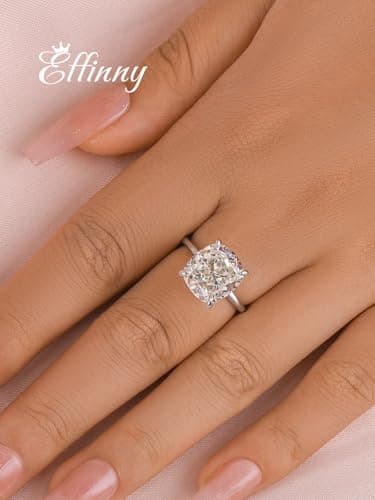 Effinny Crushed Ice Solitaire Engagement Ring, 925 Sterling Silver Simulated Diamond