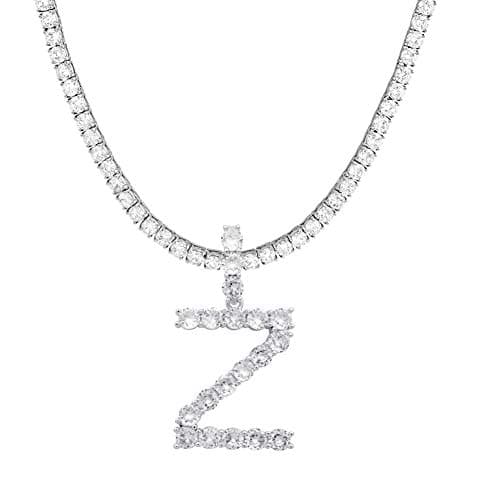 Jacruces Personalized Bling CZ Letter Necklace for Women Silver Tennis Chain