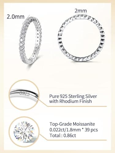 CYW D Color Moissanite Eternity Ring for Women, 925 Sterling Silverrhodium Finish