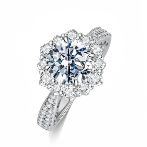 Elio Passero Women's Moissanite Engagement Rings, D Color, VVS1 Clarity, 925 Sterling Silver, 18K White Gold Plated