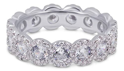 Savlano 18K White Gold Plated CZ Round Eternity Ring for Women