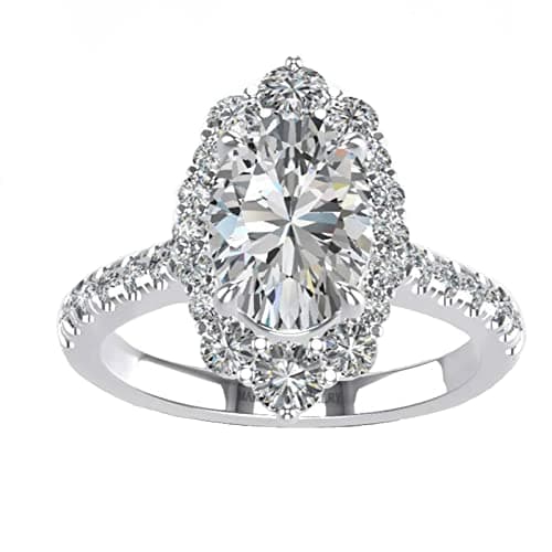 FixStar VVS Moissanite Halo Ring 3.83ct Oval Cut Engagement RingSterling Silver 18K White Gold Plated