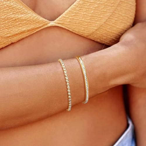 GlmrngDQ 18K Gold Plated Cubic Zirconia Tennis Bracelets for Men & Women, Christmas Gifts for Mom and Friends