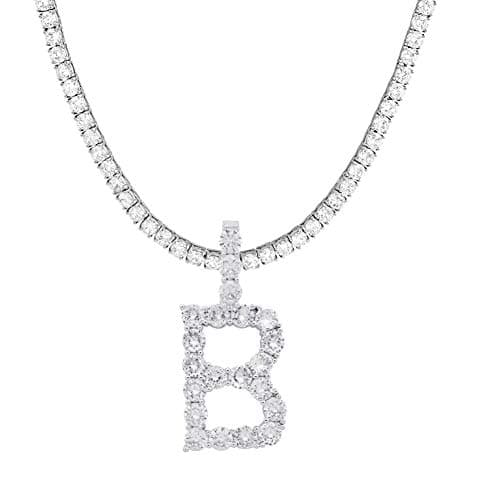 Jacruces Personalized Bling CZ Letter Necklace for Women Silver Tennis Chain