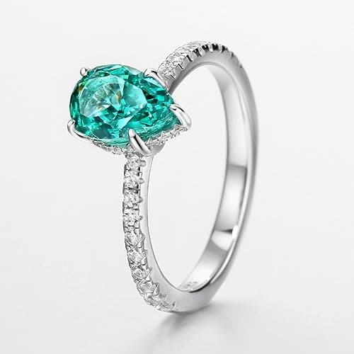 Michooyel S925 1.5ct Green Pear Cut Cubic Zirconia Engagement Ring