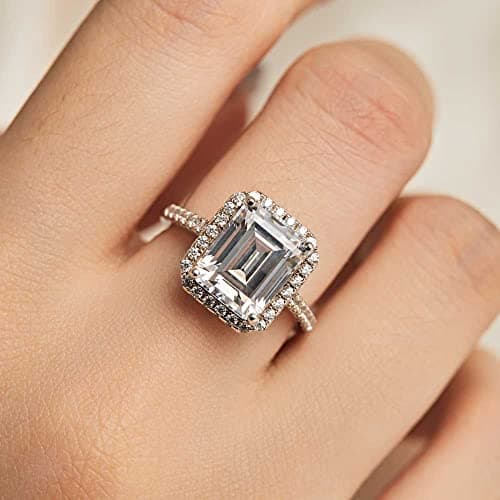 Michooyel S925 4.0ct Emerald Cut Engagement Ring for Women