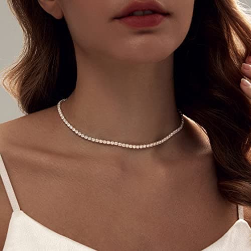 Zeffy 18K Gold/Silver Plated Rhinestone Choker Necklace for Women