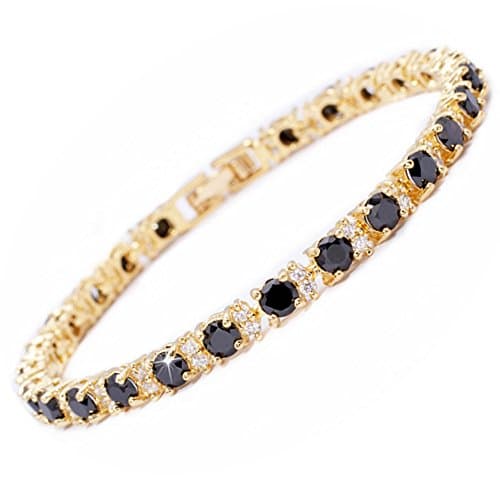 RIZILIA Eternity Yellow Gold Plated Tennis Bracelet, 7" Round CZ