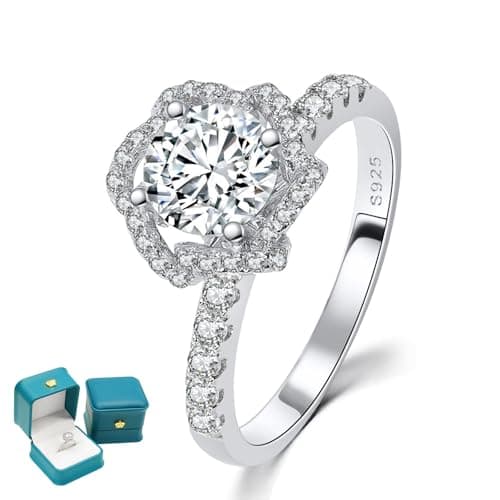 LuluRell Moissanite Promise Rings for Women, S925 Sterling Silver 6 Prong Solitaire D Color VVS1 Clarity Round Cut