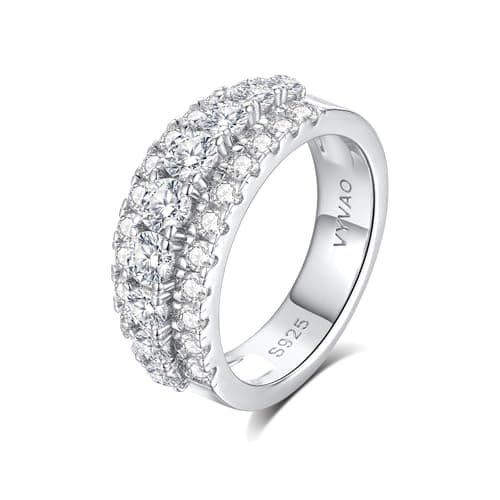 Moissanite Eternity Ring for Women D Color VVS1 Round Cut S925 Sterling Silver 18K White Gold Plated Wedding Ring