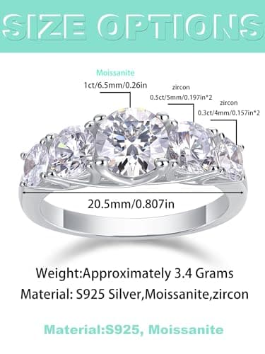 Moissanite Engagement Rings for Women - 925 Sterling Silver with 18K White Gold Plated Hearts & Arrows Cut Lab Created Diamond Wedding Band Anniversary Promise Ring