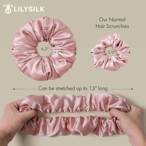 LilySilk Rosy Pink Oversized Mulberry Silk Scrunchies for Big Hair