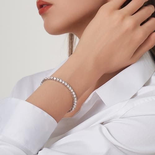 QUEENOU 18K White Gold Plated 10.8 CT Cubic Zirconia Tennis Bracelet