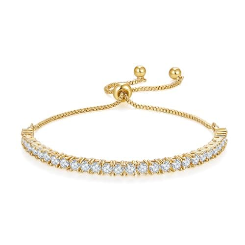 MINDDHA 14K Gold Plated Yellow & White CZ Tennis Bracelet