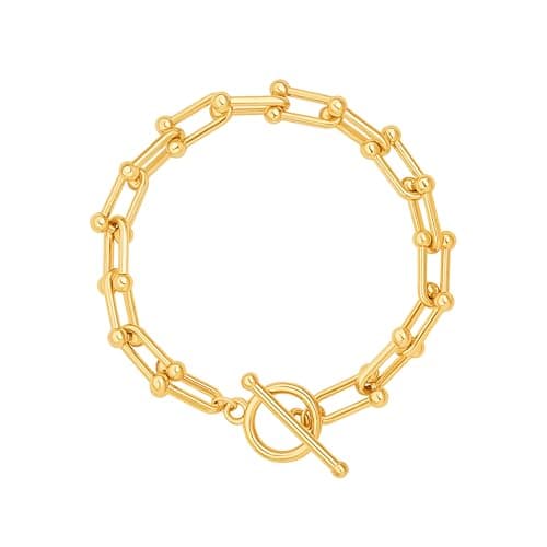 Pearlada 18k Gold Layered Coin Charm Cubic Zirconia Bracelet