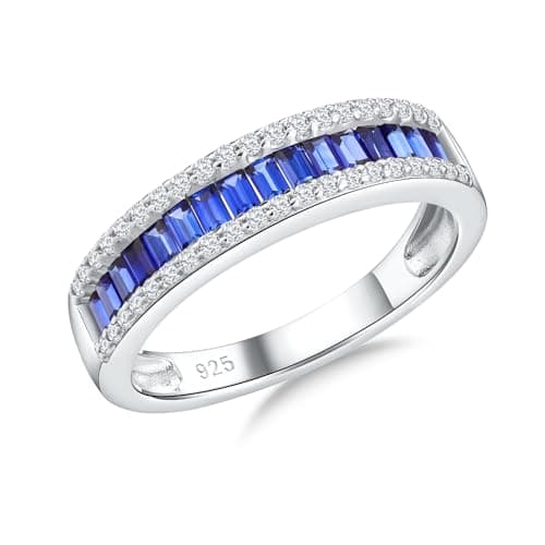 DAYBYDAY Emerald Cut Channel Set 1ct Baguette Moissanite Eternity Bands Sterling Silver