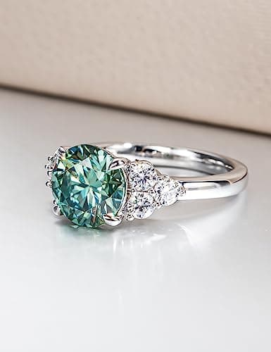 CannyCat 3.0 Carat Fancy Vivid Blue-Green Moissanite Ring VVS certified Platinum-Plated Silver