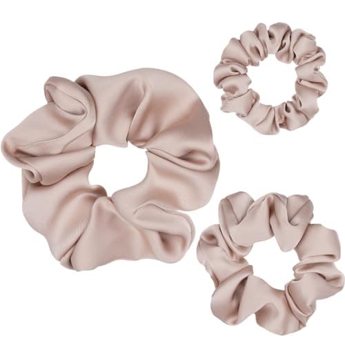 Premium Quality Black Satin Hair Scrunchies, 3 Pcs Different Sizes, Soft as Silk for Women