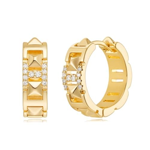 MYEARS 14K Gold Plated Hypoallergenic Women's Gold Earrings Cubic Zirconia Hoop