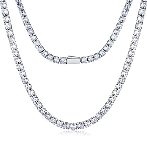 Zsllzm Women & Men 4/5mm 1 Row Prong-Setting Stainless Steel Cubic Zirconia Tennis Chain Necklace with Gift Box
