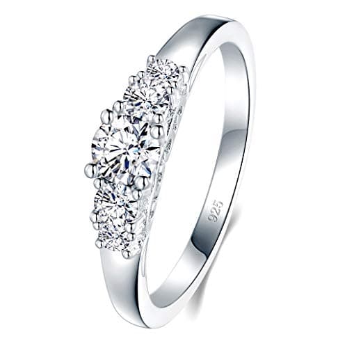 BORUO 925 Sterling Silver Eternity Engagement Wedding Band with CZ