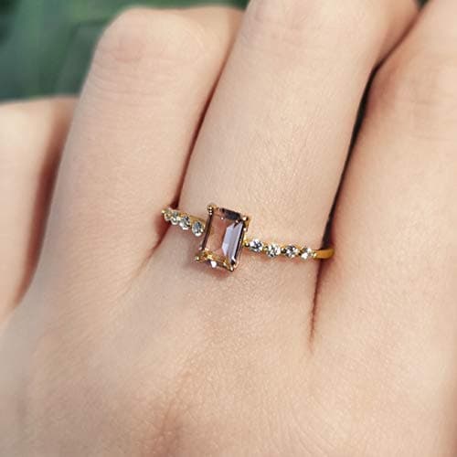 Michooyel S925 Dainty Baguette Birthstone Rings for Women