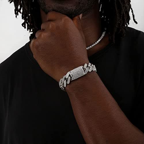 MOFEIJEWEL 18K Gold Plated 15mm Cuban Link Bracelet for Men