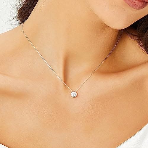 Michooyel 1.0ct Moissanite Solitaire Necklace for Women D Color VVS Clarity Bezel Setting 16-18"