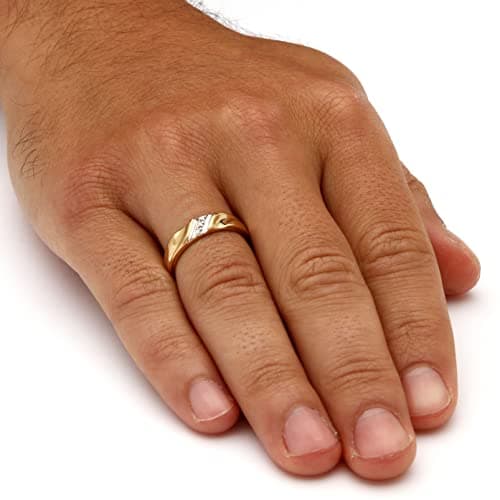 PalmBeach Men's Yellow Gold-plated Sterling Silver Diamond Accent Wedding Band Ring 9-13