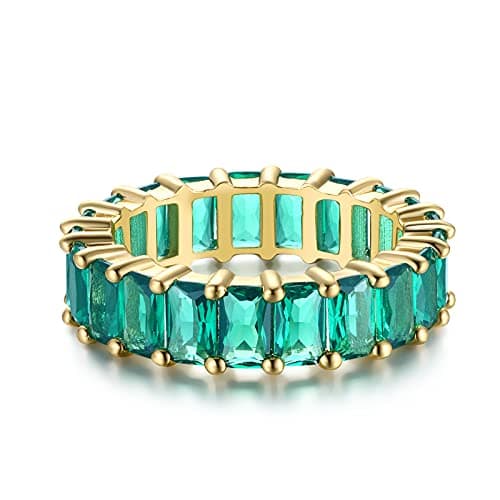 Nossa Green Emerald 5 Carat 18K Gold Plated Eternity CZ Ring