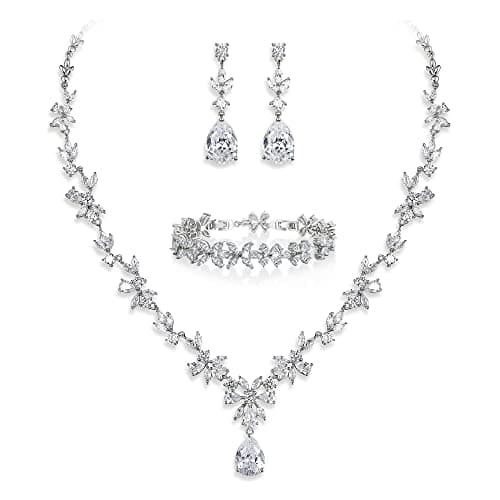 Crysdue Wedding Jewelry Set: Elegant Dangle Earrings & Teardrop Necklace for Bridal Party