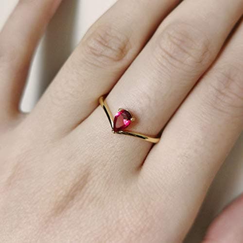 Michooyel 18K Gold Ruby Solitaire Pear Cut Promise Ring
