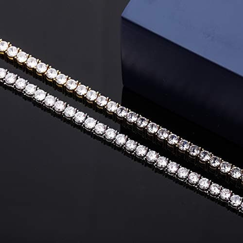 TOPGRILLZ 14K Gold Plated Diamond Tennis Necklacemıdiunmm Cubic Zirconia