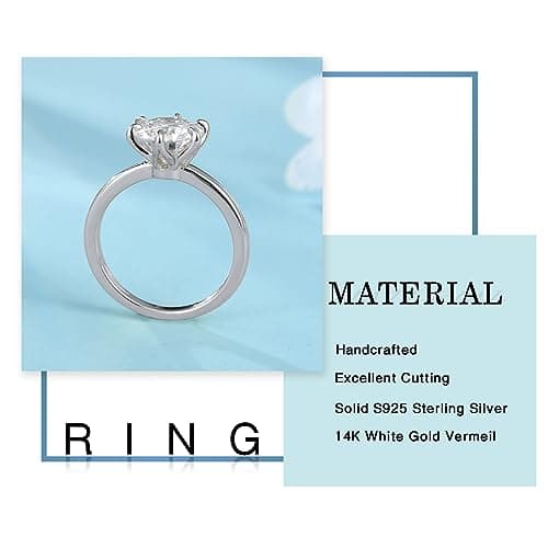 MOOSEA 3ct Moissanite Solitaire Ring - 14K White Gold Vermeil Wedding Ring